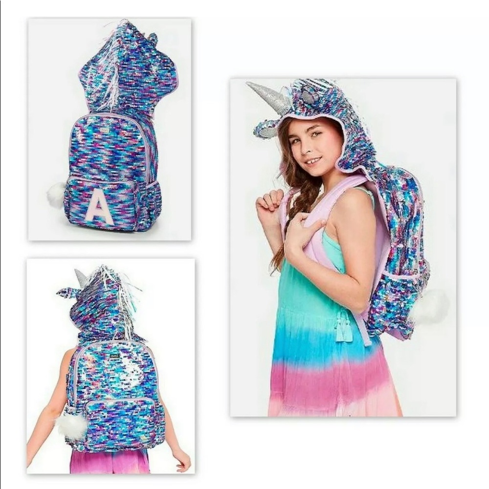 Justice Unicorn Flip Sequin Backpack - Letter A